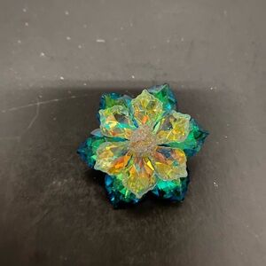 Iridescent Floral Green & Crystal Brooch